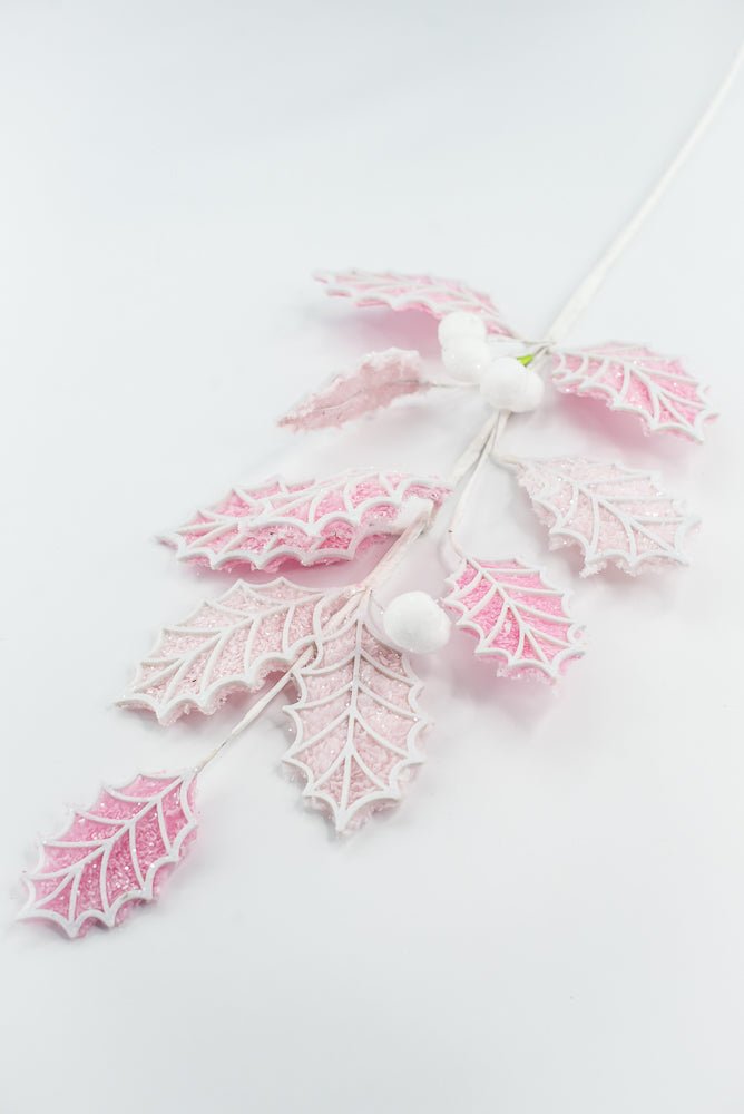 Pink and White Holly Leaves Ball Spray - Greenery Market86245PKWT
