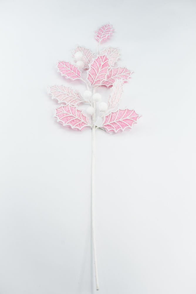 Pink and White Holly Leaves Ball Spray - Greenery Market86245PKWT