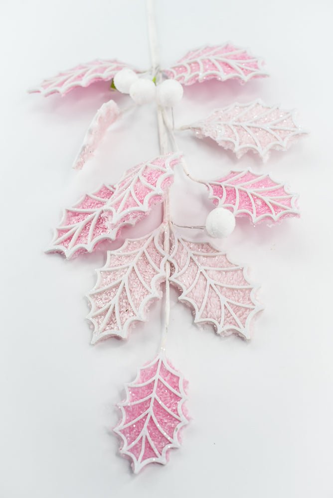 Pink and White Holly Leaves Ball Spray - Greenery Market86245PKWT