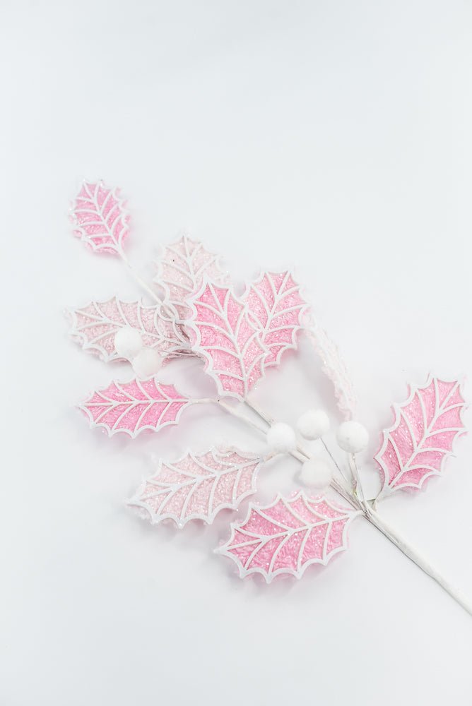 Pink and White Holly Leaves Ball Spray - Greenery Market86245PKWT