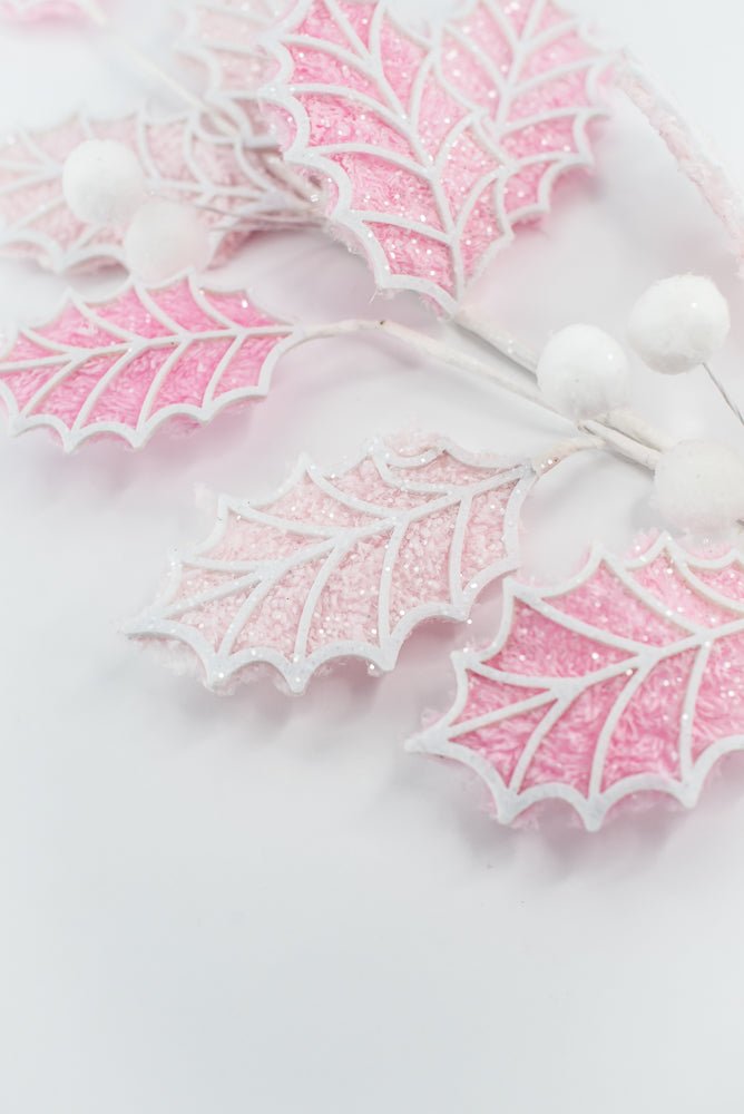Pink and White Holly Leaves Ball Spray - Greenery Market86245PKWT