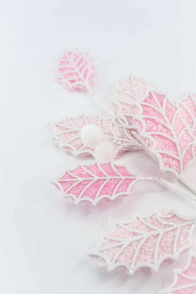 Pink and White Holly Leaves Ball Spray - Greenery Market86245PKWT