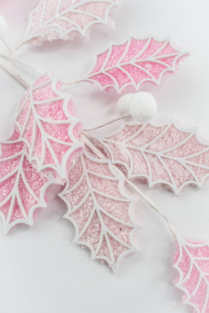 Pink and White Holly Leaves Ball Spray - Greenery Market86245PKWT