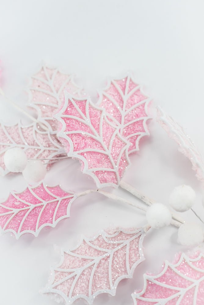 Pink and White Holly Leaves Ball Spray - Greenery Market86245PKWT