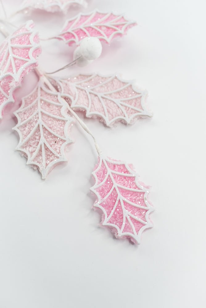 Pink and White Holly Leaves Ball Spray - Greenery Market86245PKWT