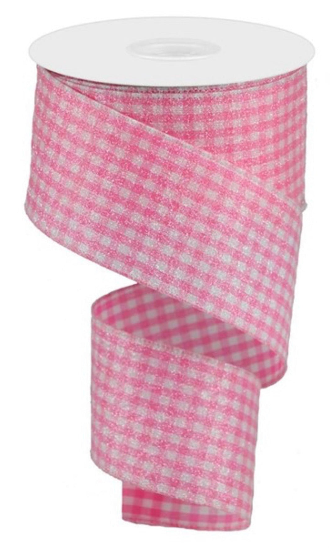 Pink and white “iced” gingham plaid wired ribbon, 2.5” - Greenery Marketwired ribbonRGA179722