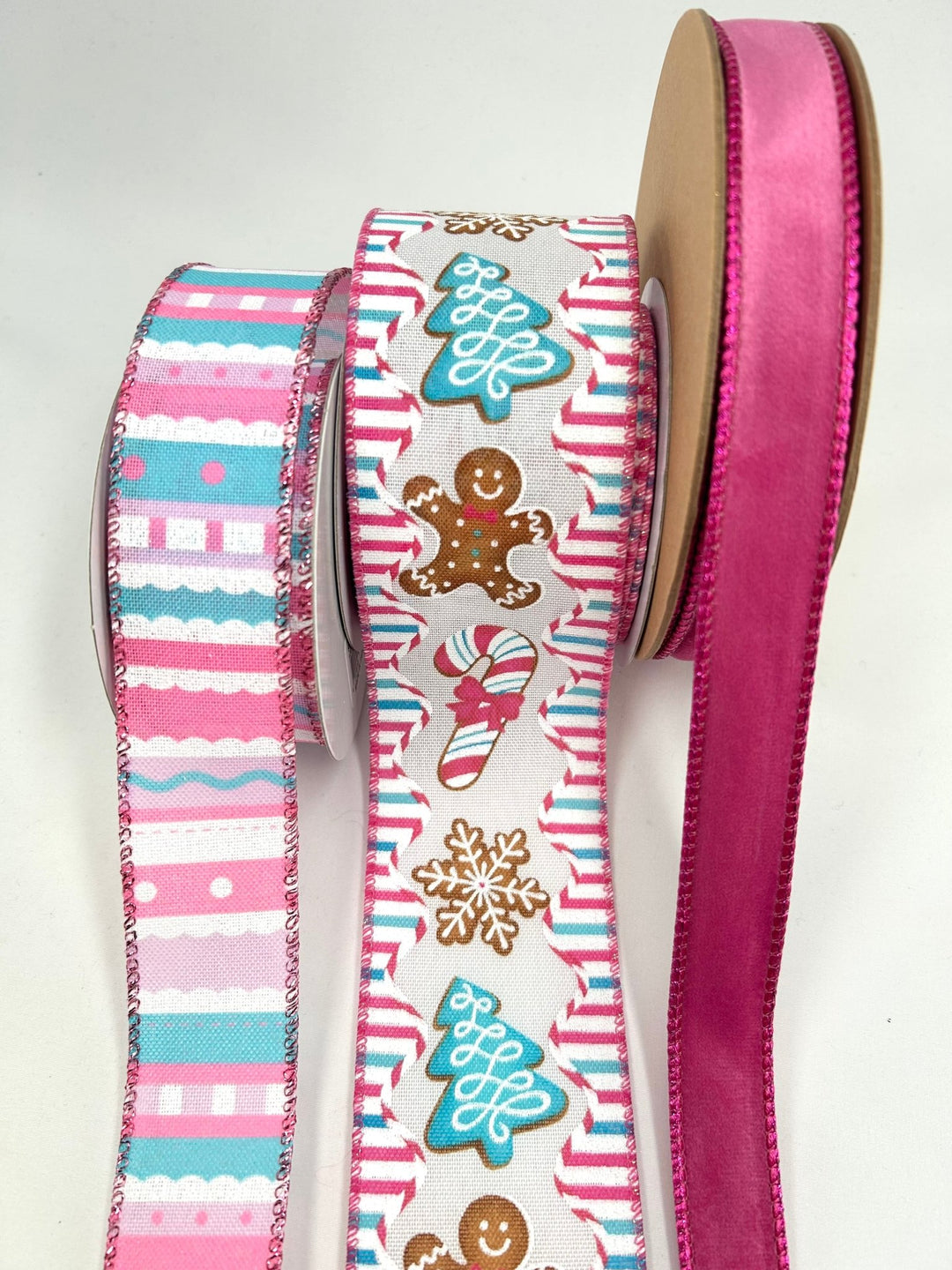 Pink Aqua Blue Gingerbread Bow Bundle x 3 Wired Ribbons - Greenery MarketRibbons & TrimHotGingerx3