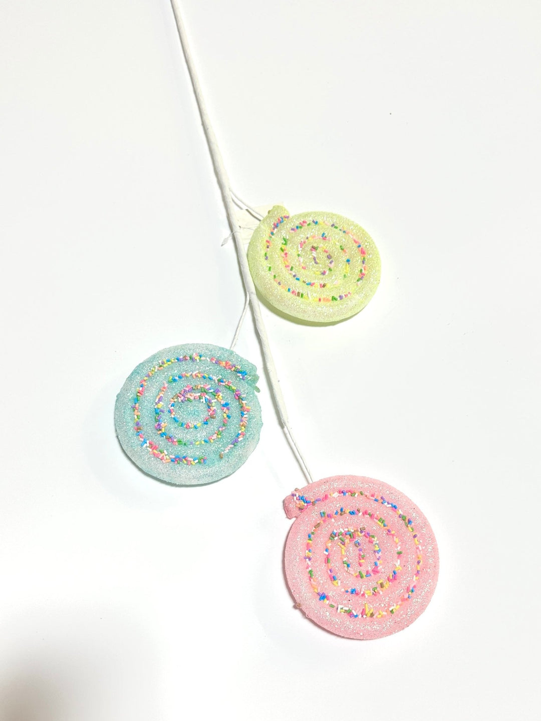 Pink, blue, and yellow lollipops spray with sprinkles - Greenery MarketOrnamentsBM2930PKGRBL