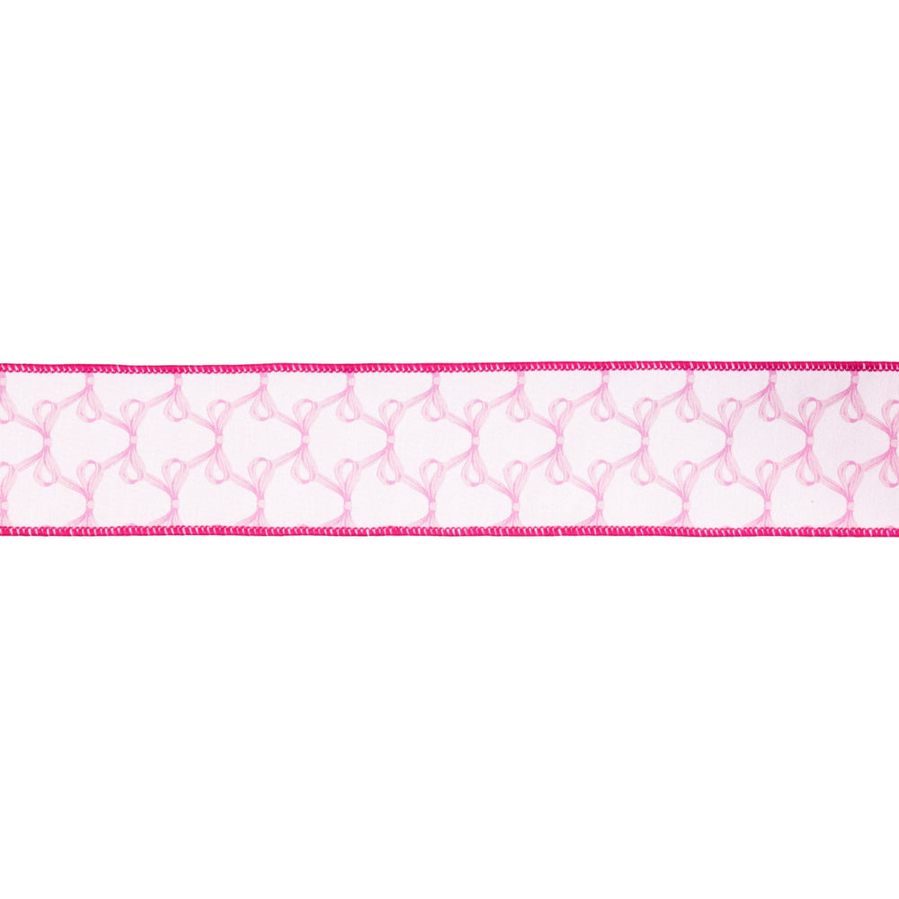 Pink Bows On White with Pink Backing Wired Dupioni Ribbon - 2.5" - Greenery MarketWired Ribbon9362W-156-63E