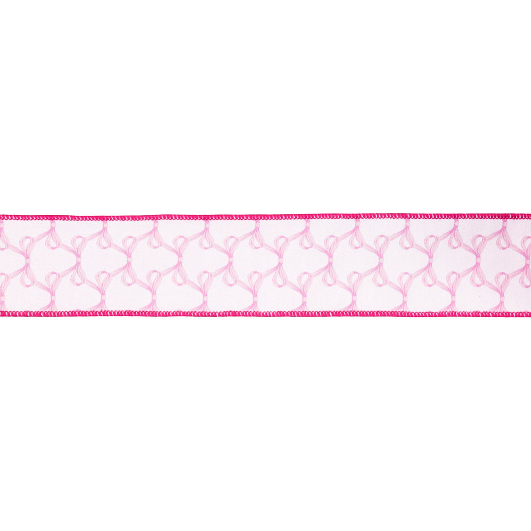 Pink Bows On White with Pink Backing Wired Dupioni Ribbon - 2.5" - Greenery MarketWired Ribbon9362W-156-63E