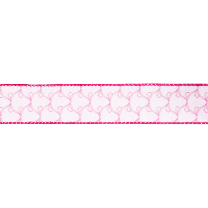 Pink Bows On White with Pink Backing Wired Dupioni Ribbon - 2.5" - Greenery MarketWired Ribbon9362W-156-63E