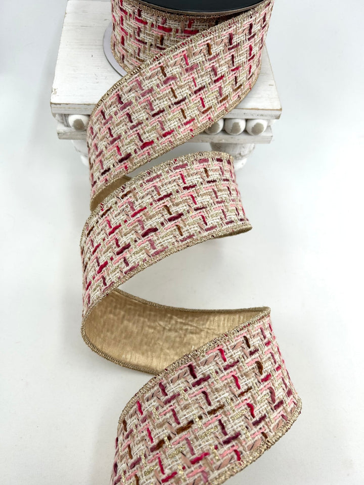 Pink & Burgundy Tweed Ribbon - 2.5" - Greenery MarketRibbon212162