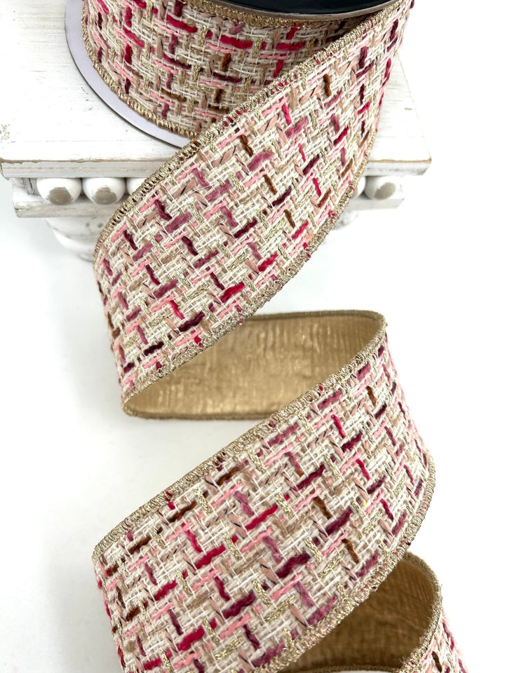 Pink & Burgundy Tweed Ribbon - 2.5" - Greenery MarketRibbon212162
