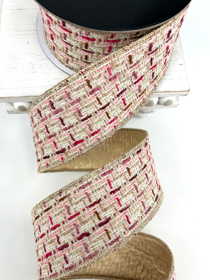 Pink & Burgundy Tweed Ribbon - 2.5" - Greenery MarketRibbon212162
