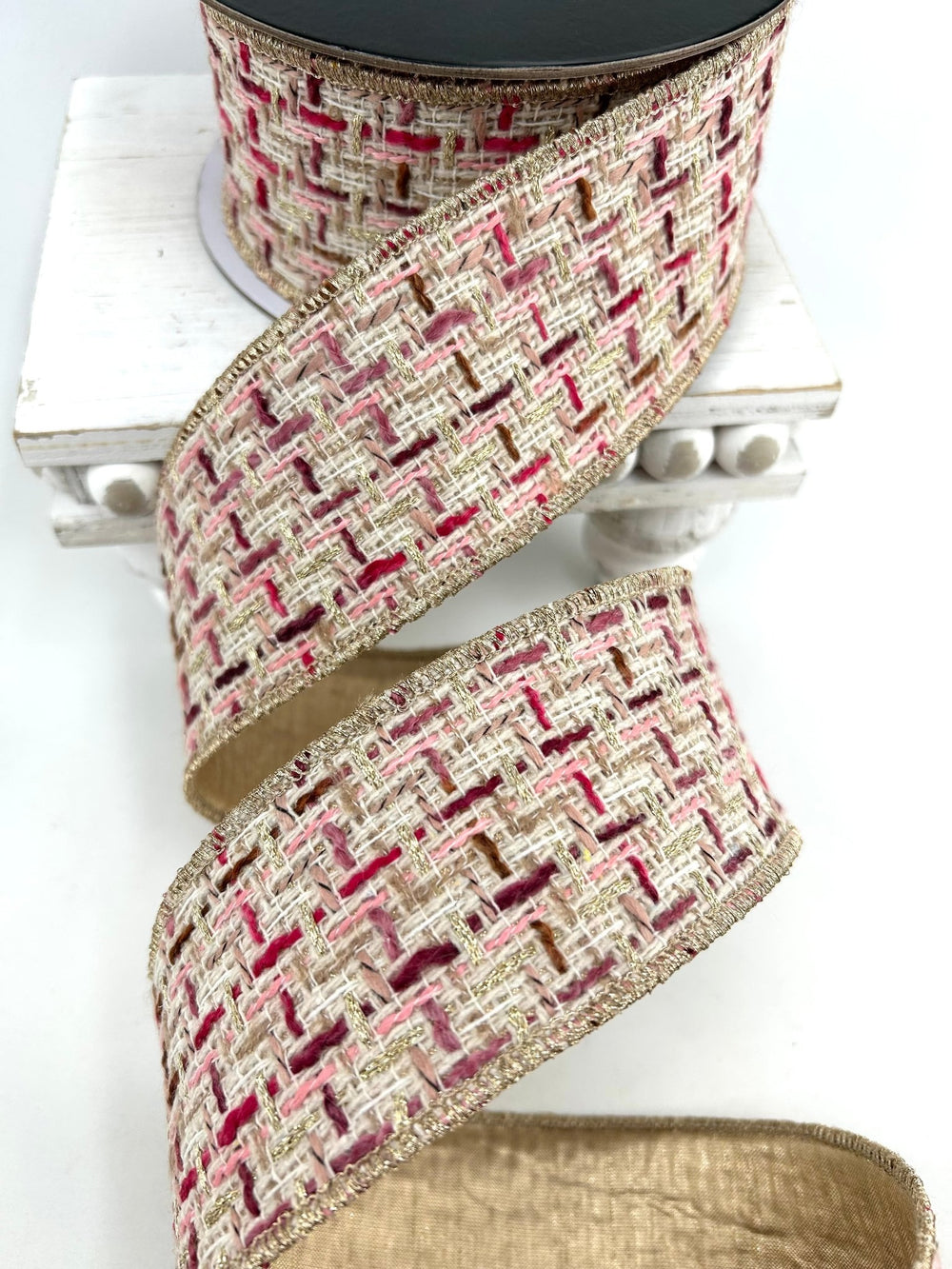 Pink & Burgundy Tweed Ribbon - 2.5" - Greenery MarketRibbon212162