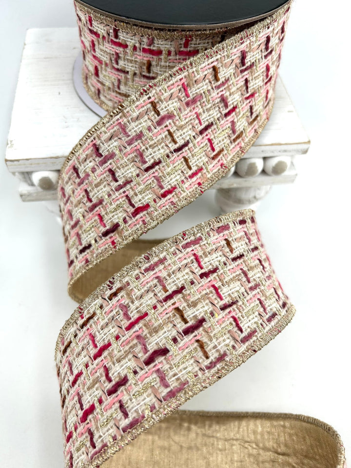 Pink & Burgundy Tweed Ribbon - 2.5" - Greenery MarketRibbon212162