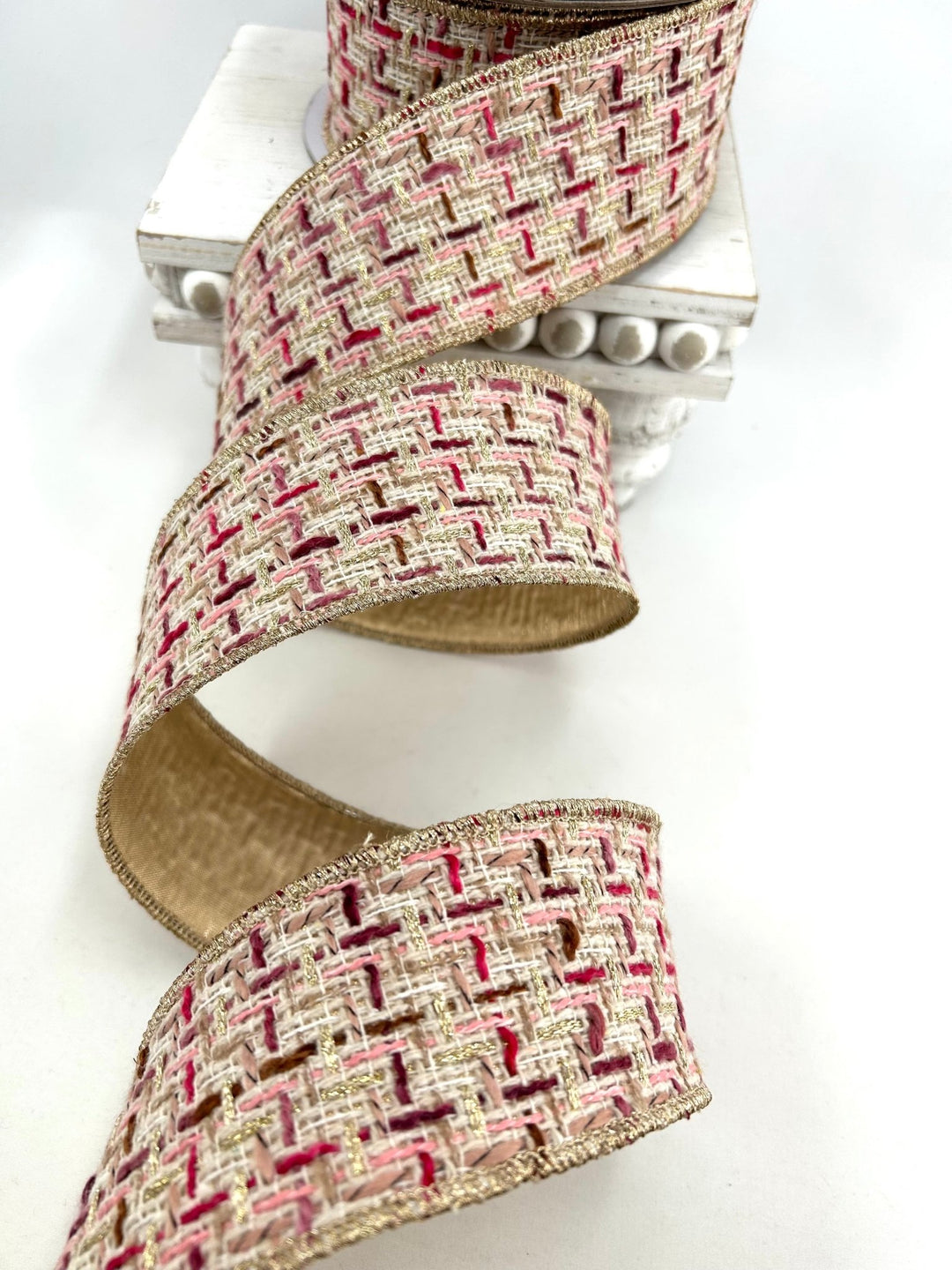 Pink & Burgundy Tweed Ribbon - 2.5" - Greenery MarketRibbon212162