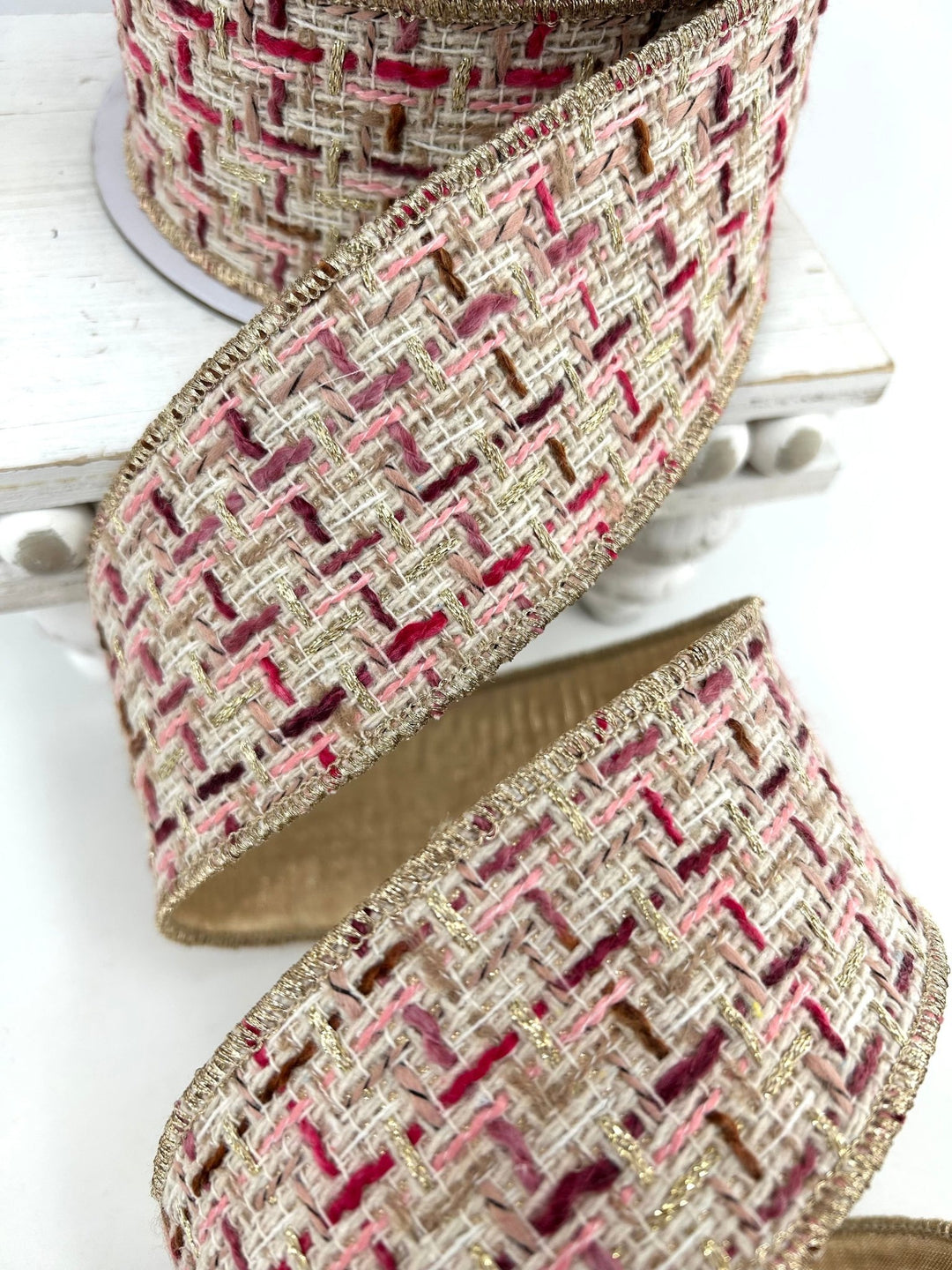 Pink & Burgundy Tweed Ribbon - 2.5" - Greenery MarketRibbon212162