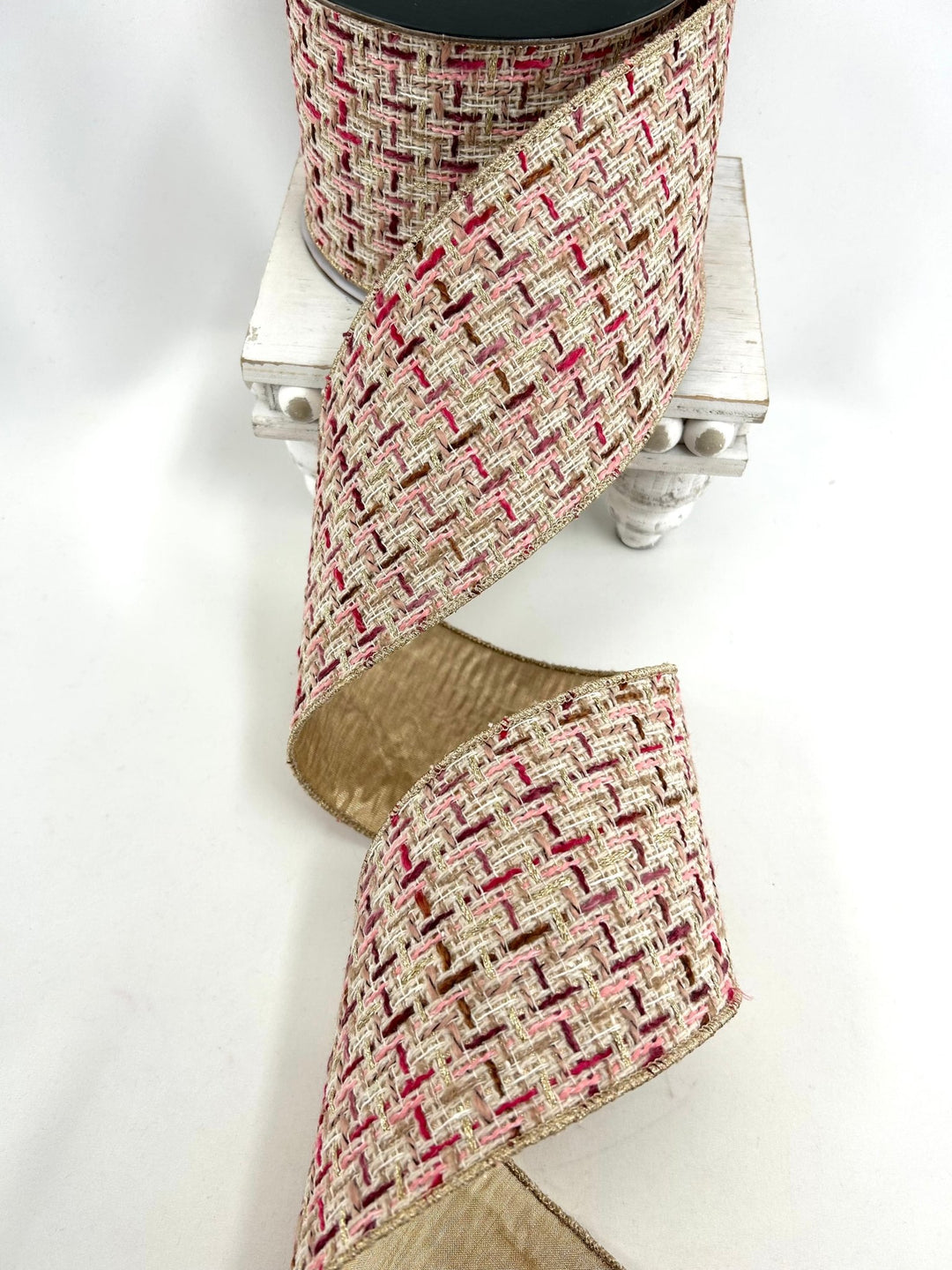 Pink & Burgundy Tweed Wired Ribbon - 4" - Greenery MarketRibbon212163