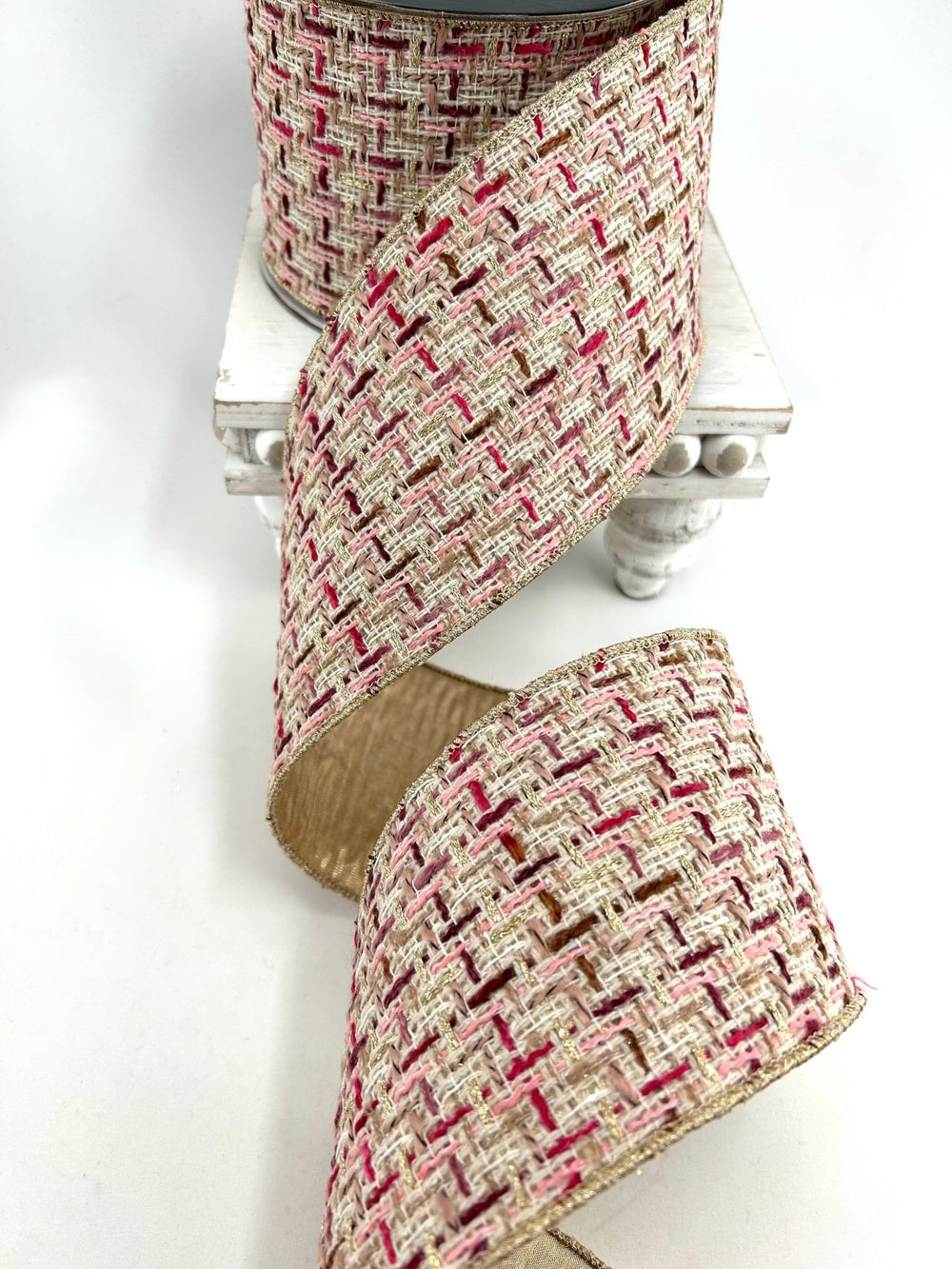 Pink & Burgundy Tweed Wired Ribbon - 4" - Greenery MarketRibbon212163