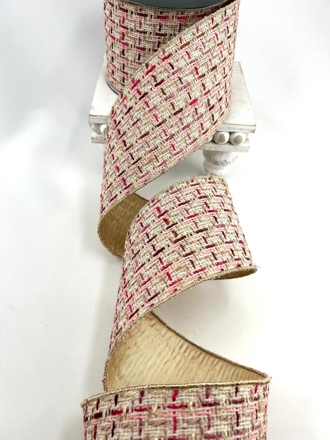Pink & Burgundy Tweed Wired Ribbon - 4" - Greenery MarketRibbon212163