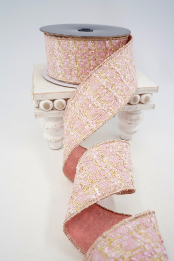 Pink & Champagne Tweed Ribbon - 2.5" - Greenery MarketRibbon239543