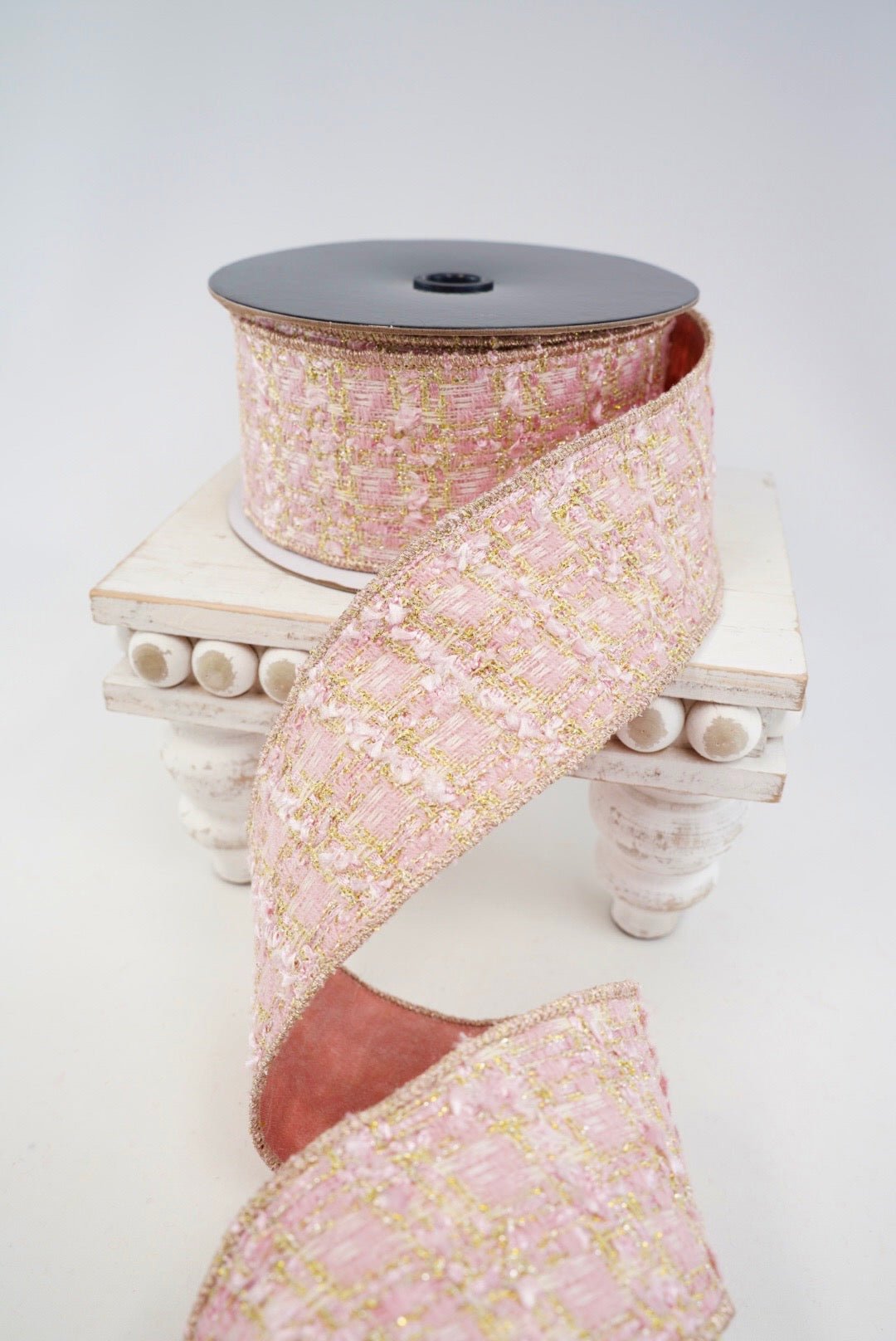 Pink & Champagne Tweed Ribbon - 2.5" - Greenery MarketRibbon239543