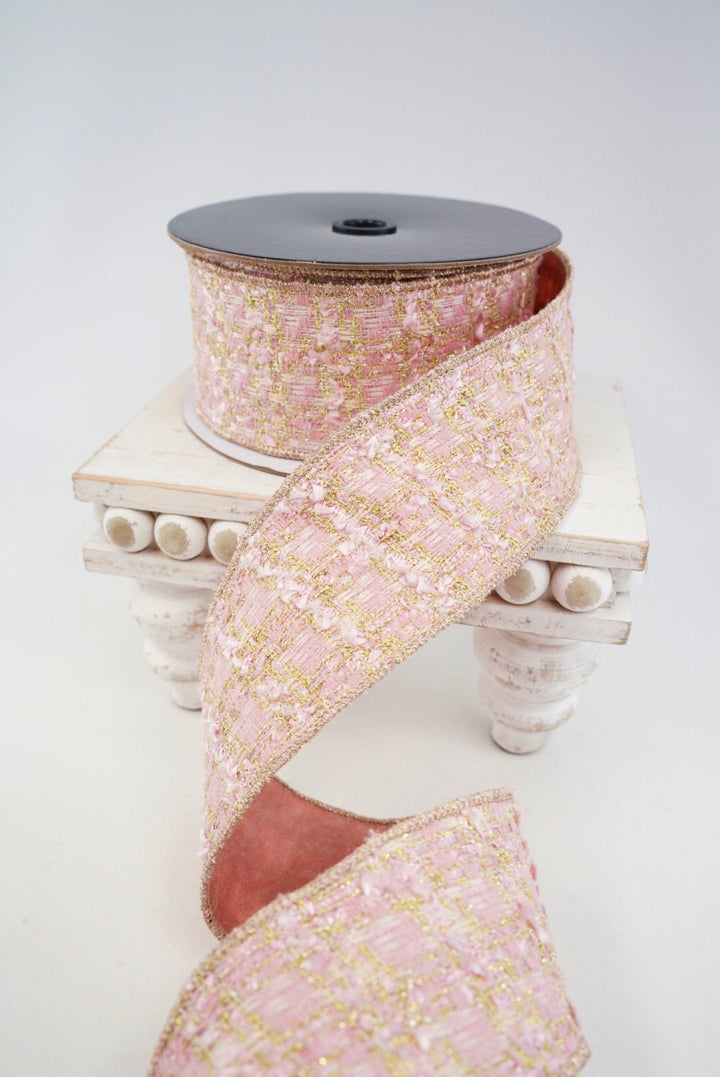 Pink & Champagne Tweed Ribbon - 2.5" - Greenery MarketRibbon239543