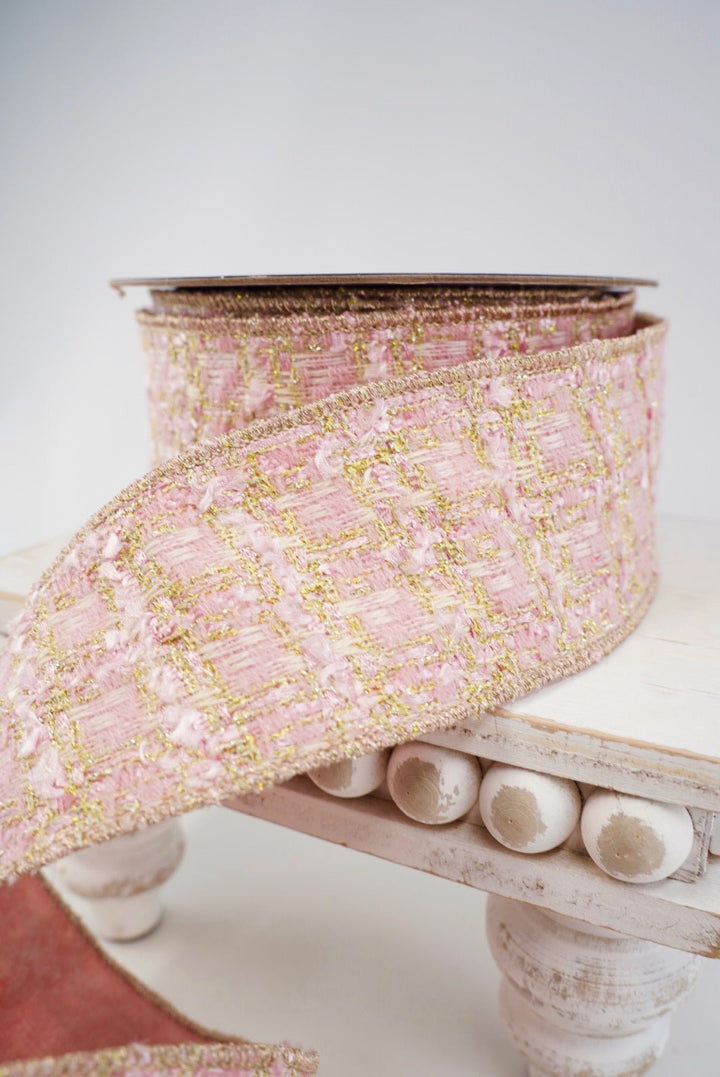 Pink & Champagne Tweed Ribbon - 2.5" - Greenery MarketRibbon239543