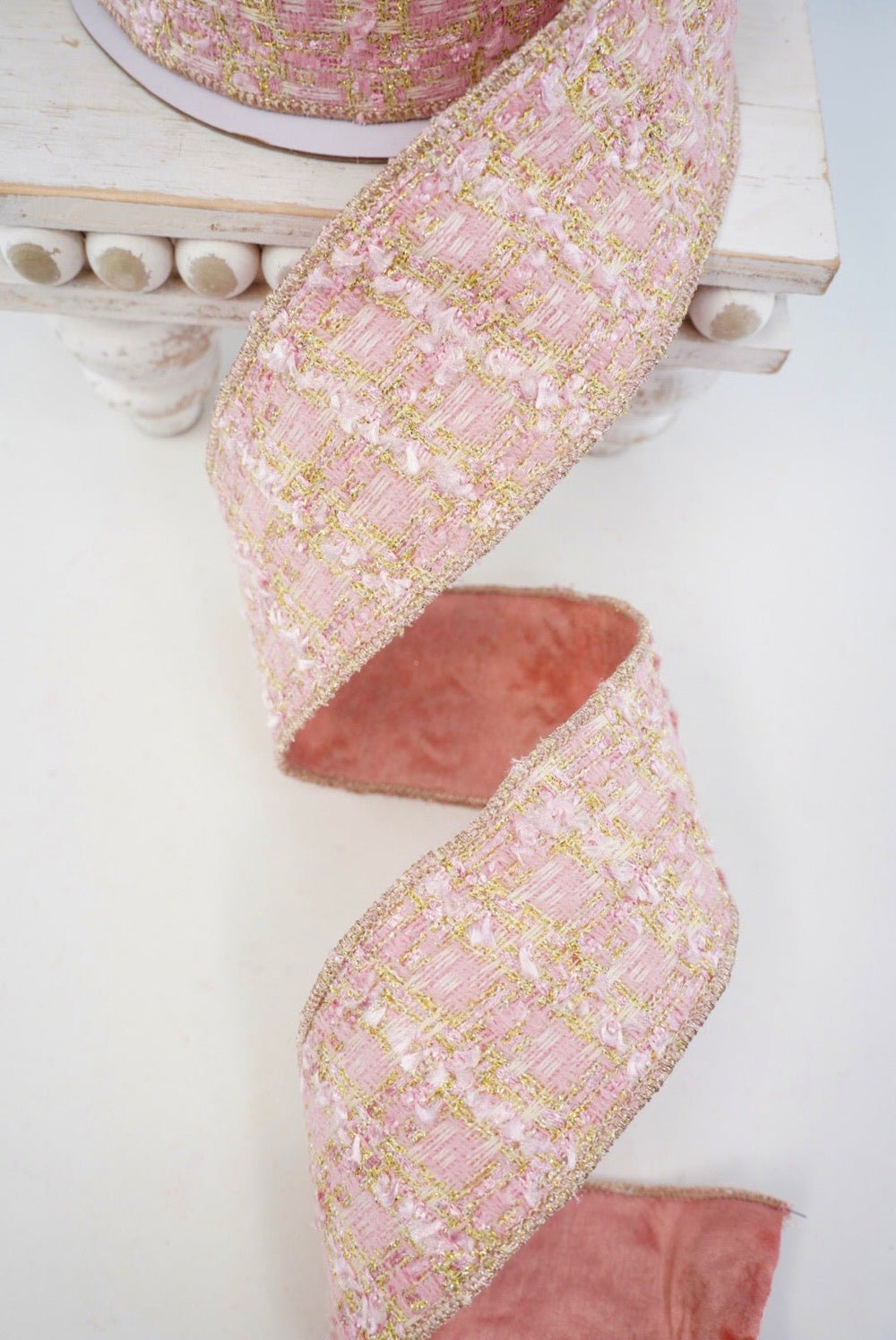 Pink & Champagne Tweed Ribbon - 2.5" - Greenery MarketRibbon239543