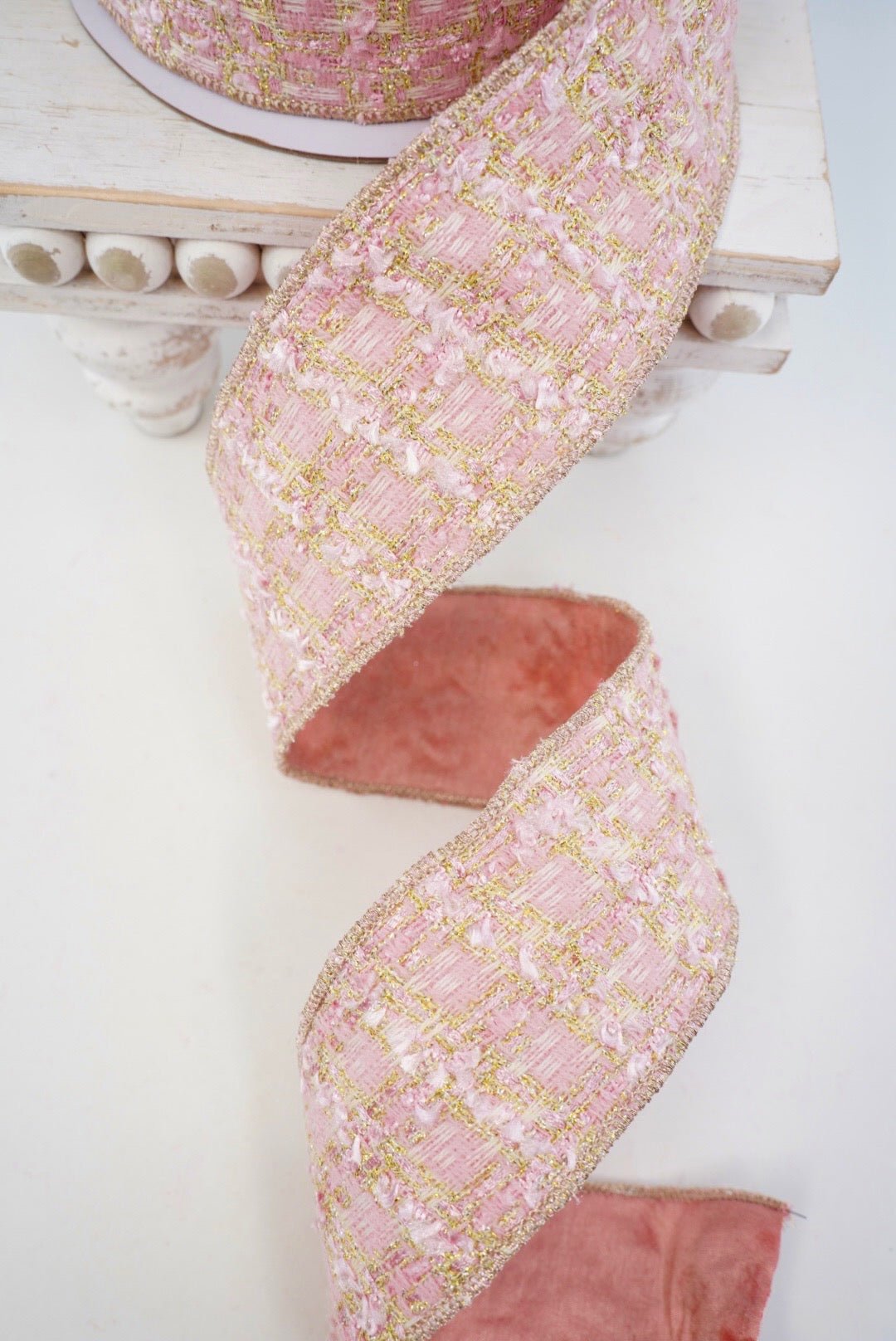 Pink & Champagne Tweed Ribbon - 2.5" - Greenery MarketRibbon239543