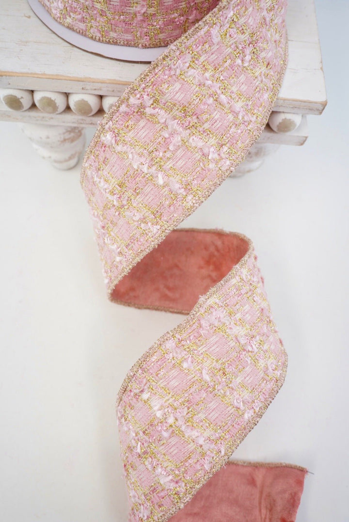 Pink & Champagne Tweed Ribbon - 2.5" - Greenery MarketRibbon239543