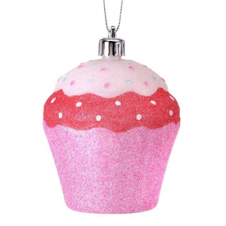 Pink cupcake ornaments, sweets ornaments, box of 6 - Greenery Marketwreath enhancementsMTX61261