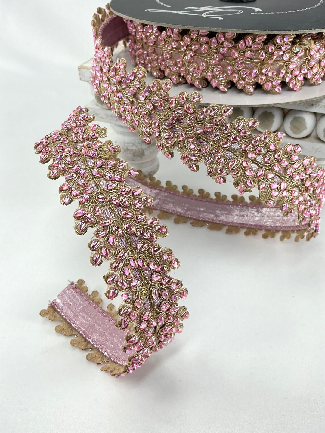 Pink enchanted vines crystal 1” farrisilk wired ribbon - Greenery MarketRibbons & TrimRK743 - 64