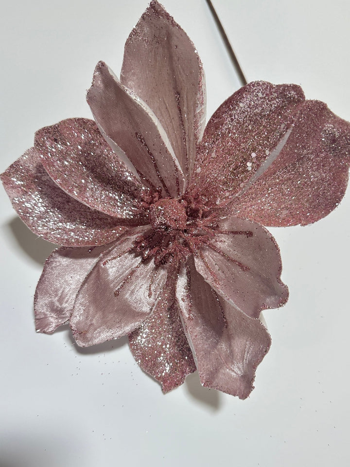 Pink glitter and velvet magnolia stem - Greenery MarketGF2276PK