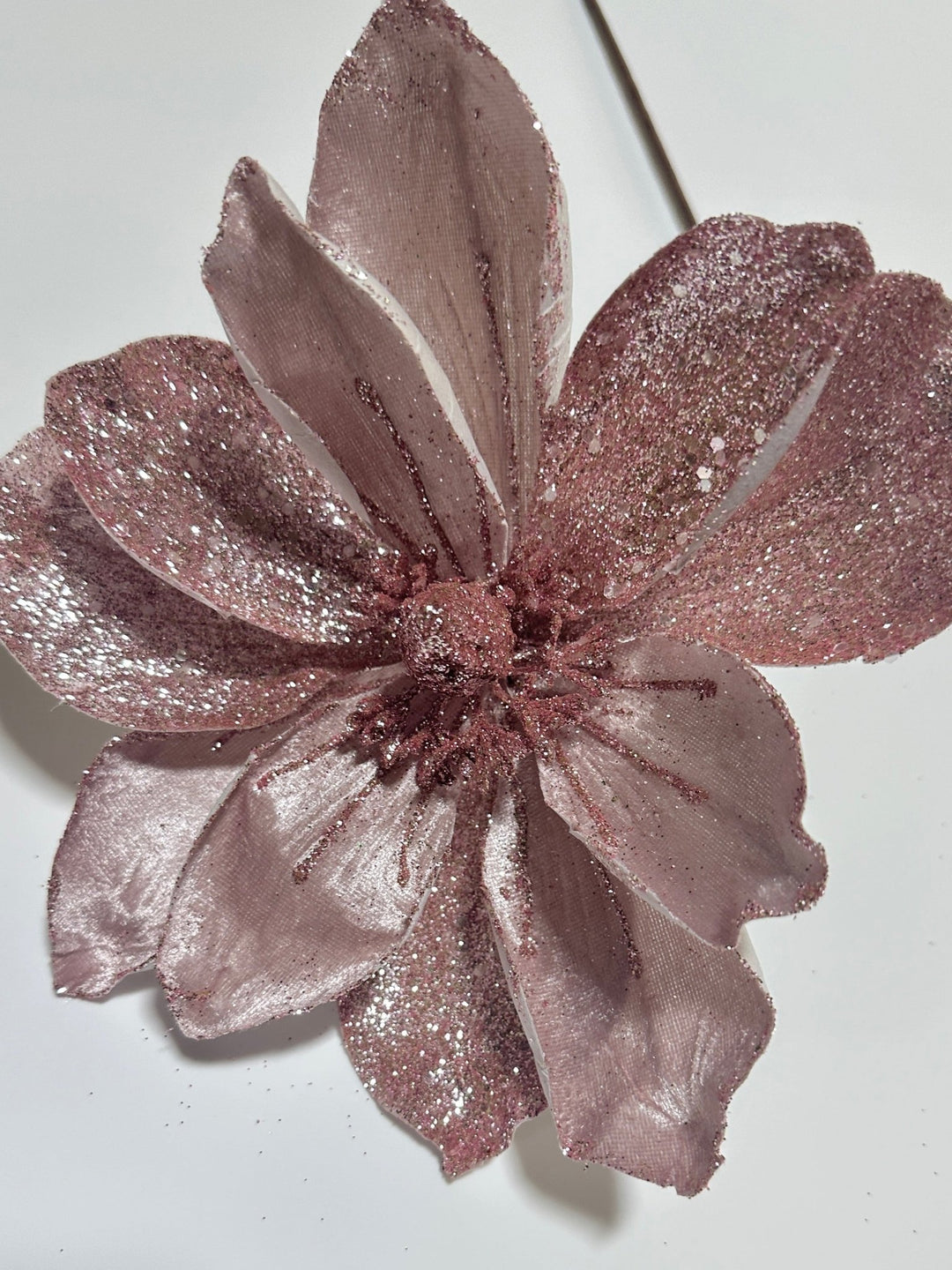 Pink glitter and velvet magnolia stem - Greenery MarketGF2276PK