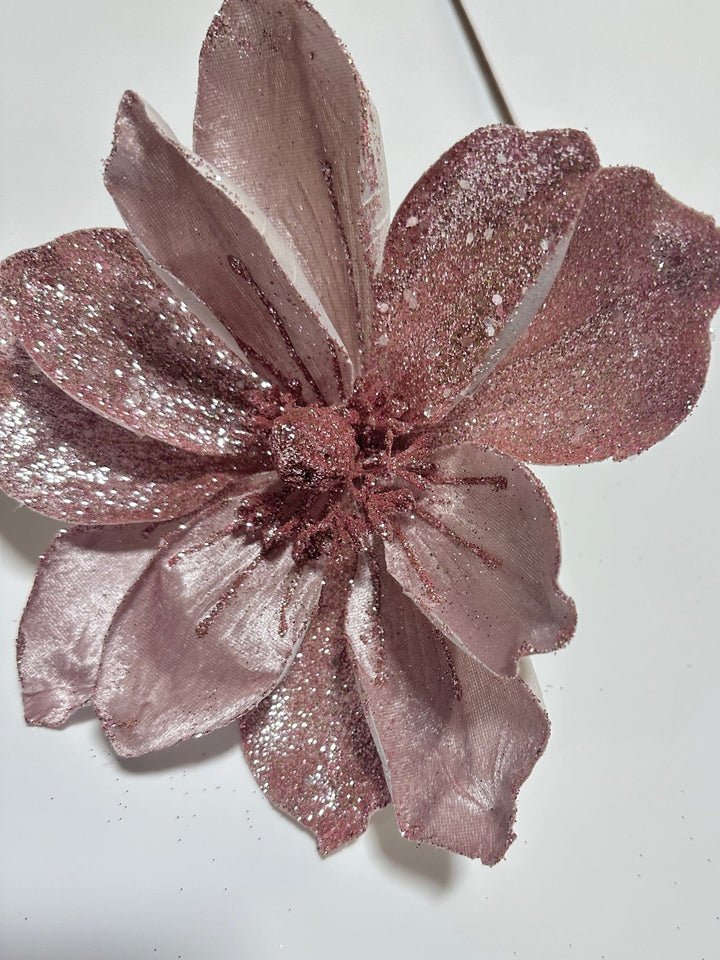 Pink glitter and velvet magnolia stem - Greenery MarketGF2276PK