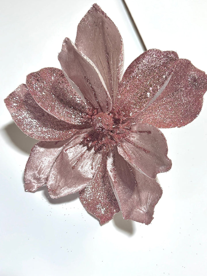 Pink glitter and velvet magnolia stem - Greenery MarketGF2276PK