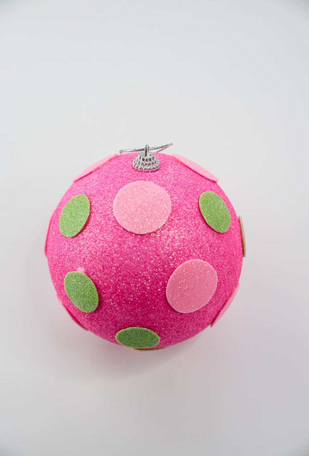 Pink glittered balls with lime green and pink dots ball ornaments - Greenery MarketOrnamentsGM2115PKGN