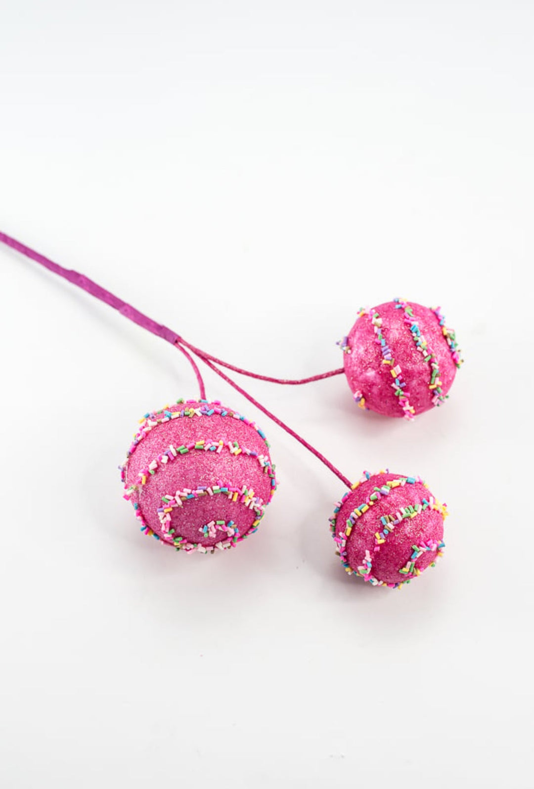 Pink glittered cake pop ball pick with sprinkles - Greenery MarketPicks84803BT