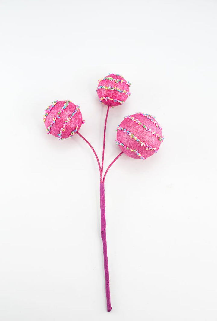 Pink glittered cake pop ball pick with sprinkles - Greenery MarketPicks84803BT