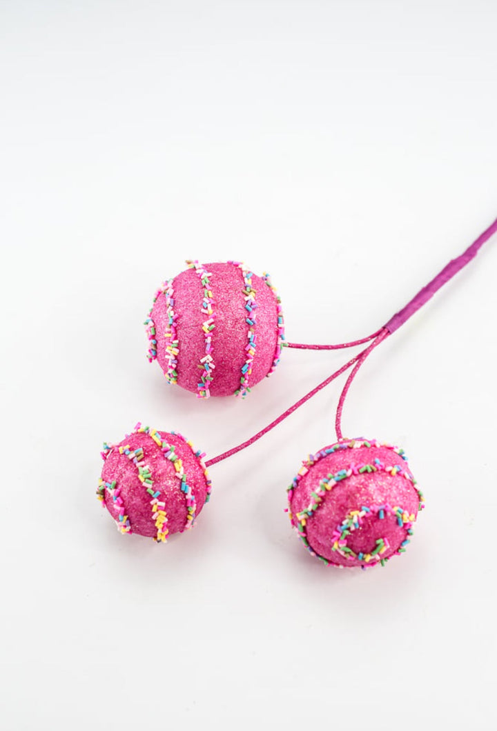 Pink glittered cake pop ball pick with sprinkles - Greenery MarketPicks84803BT