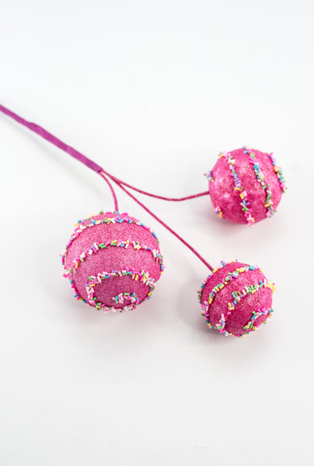 Pink glittered cake pop ball pick with sprinkles - Greenery MarketPicks84803BT