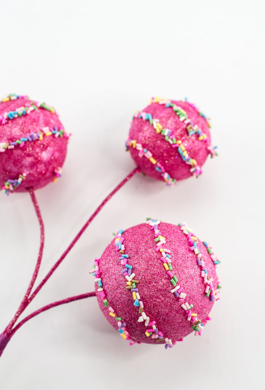 Pink glittered cake pop ball pick with sprinkles - Greenery MarketPicks84803BT