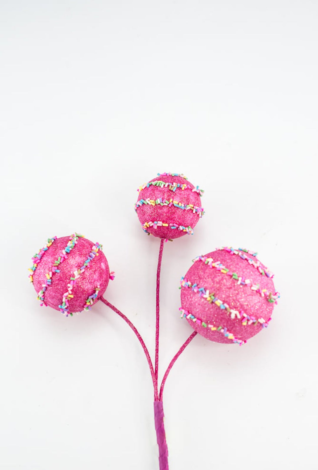 Pink glittered cake pop ball pick with sprinkles - Greenery MarketPicks84803BT