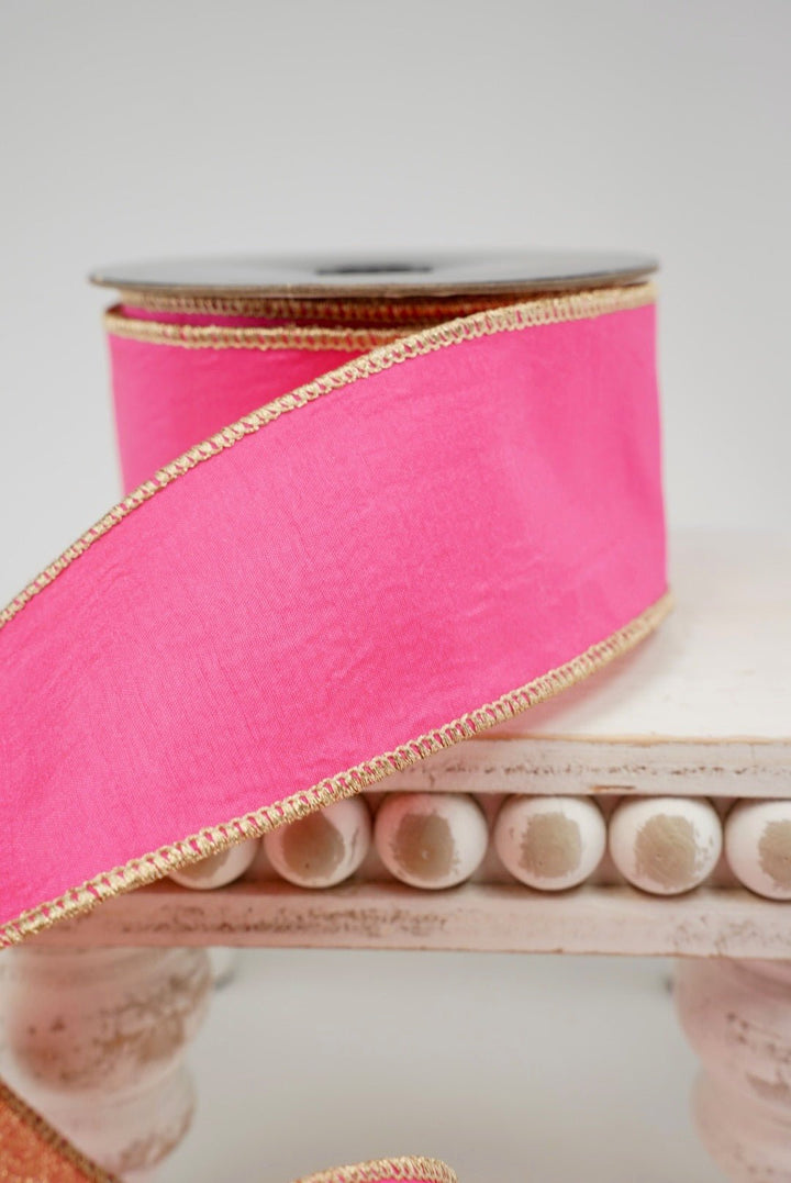 Pink & Gold Dupioni Ribbon - 2.5" - Greenery MarketRibbon208175