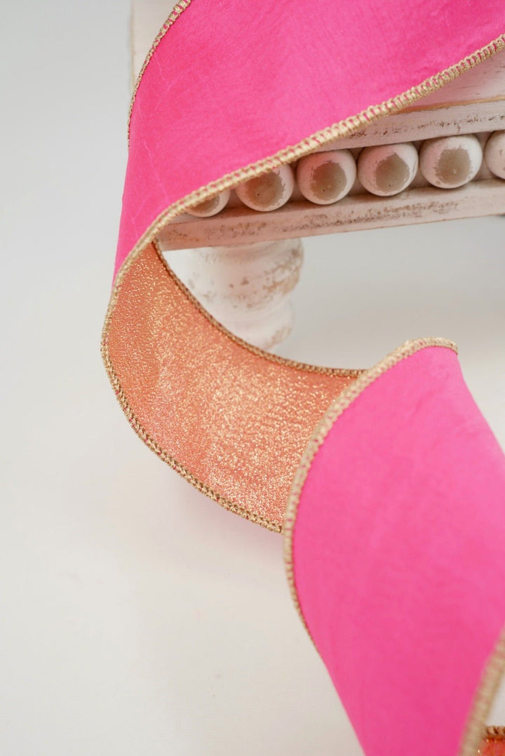 Pink & Gold Dupioni Ribbon - 2.5" - Greenery MarketRibbon208175