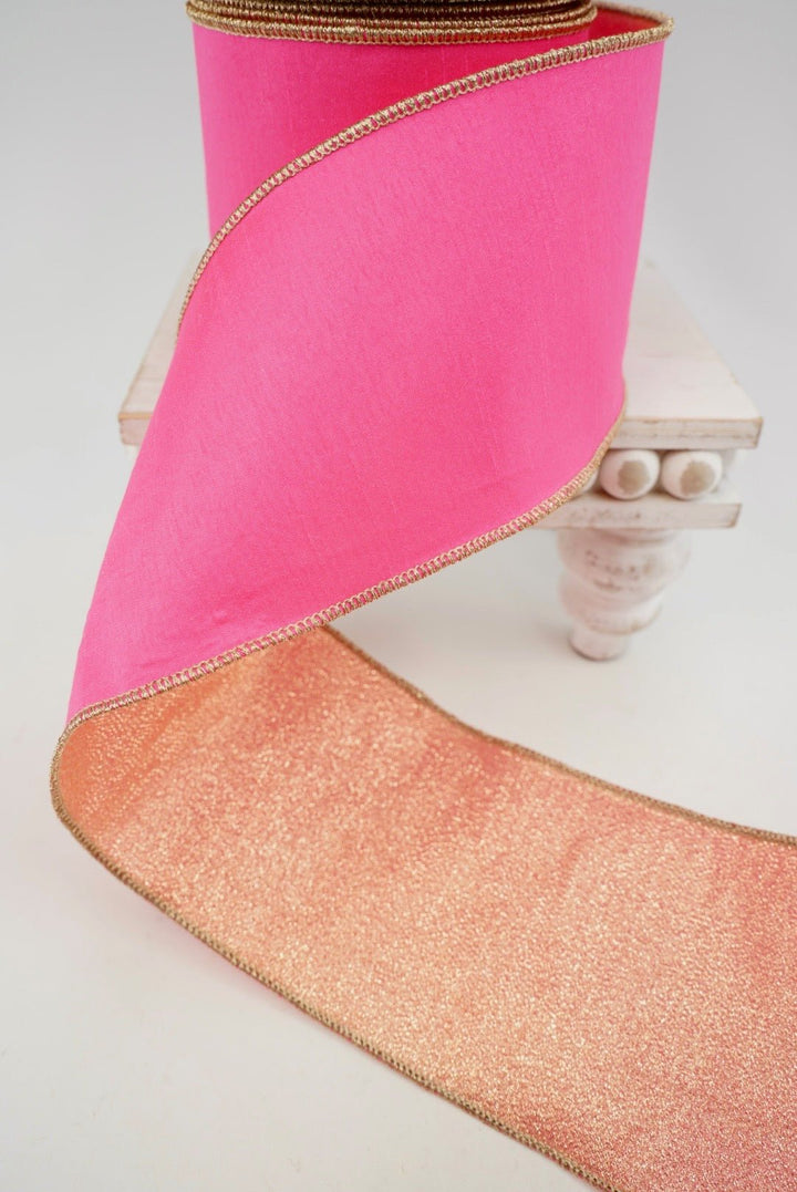 Pink & Gold Dupioni Ribbon - 4" - Greenery MarketRibbon208176