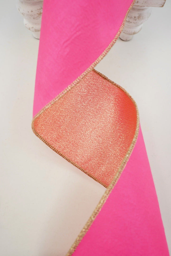 Pink & Gold Dupioni Ribbon - 4" - Greenery MarketRibbon208176