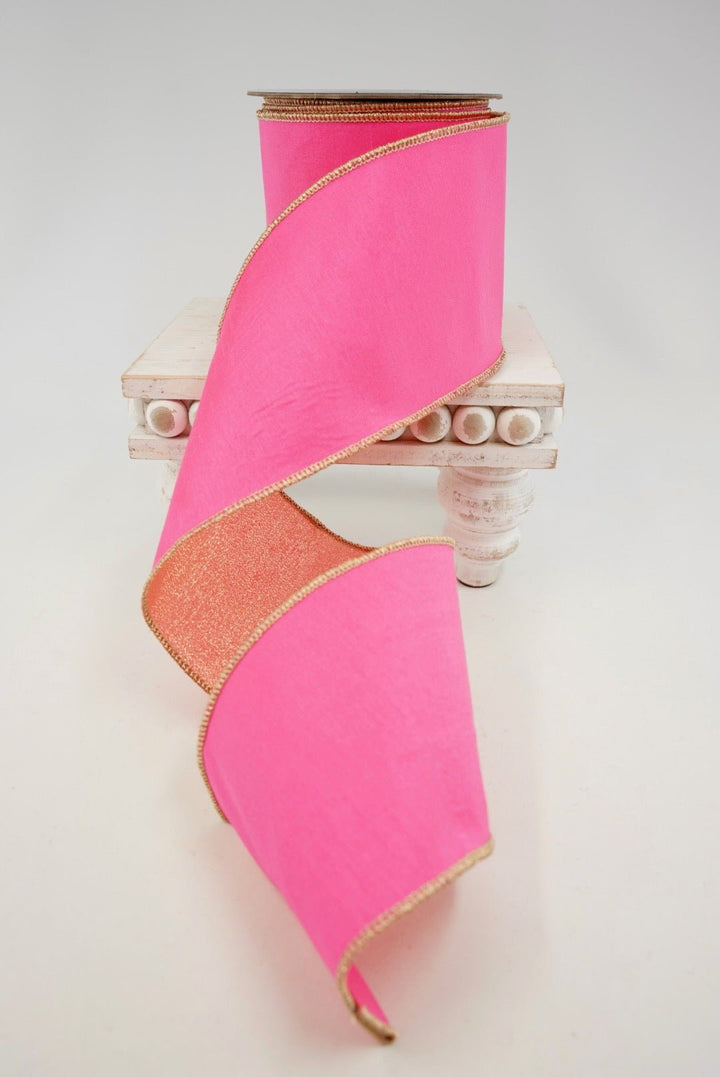 Pink & Gold Dupioni Ribbon - 4" - Greenery MarketRibbon208176